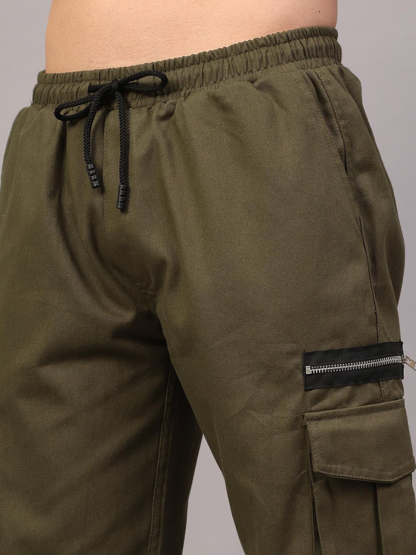 Sprouted Men's Cotton Blend Solid Multipocket Olive Cargo Pant