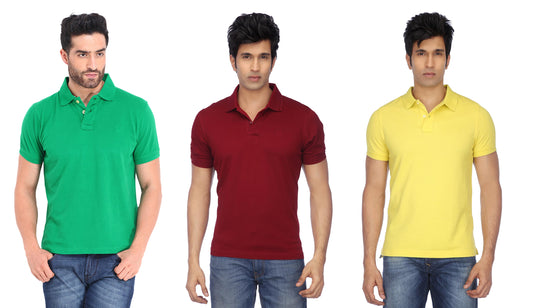 Poly Cotton Solid Half Sleeves Mens Polo T-shirt (Pack of 3)