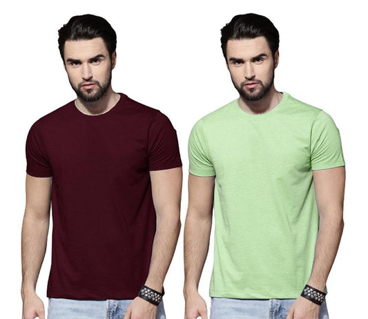 Cotton Solid Half Sleeves Mens Round Neck T-Shirt Pack Of 2