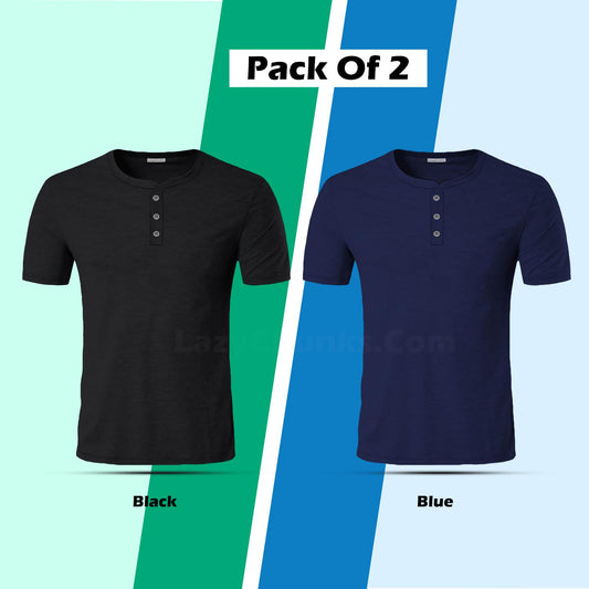Cotton Solid Half Sleeves Mens T-Shirt Pack Of 2